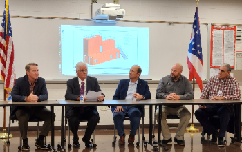 Superintendent Rick Turner gives speech during round table discussion with Lt. Governor Jon Husted and Representative Klopfenstein.