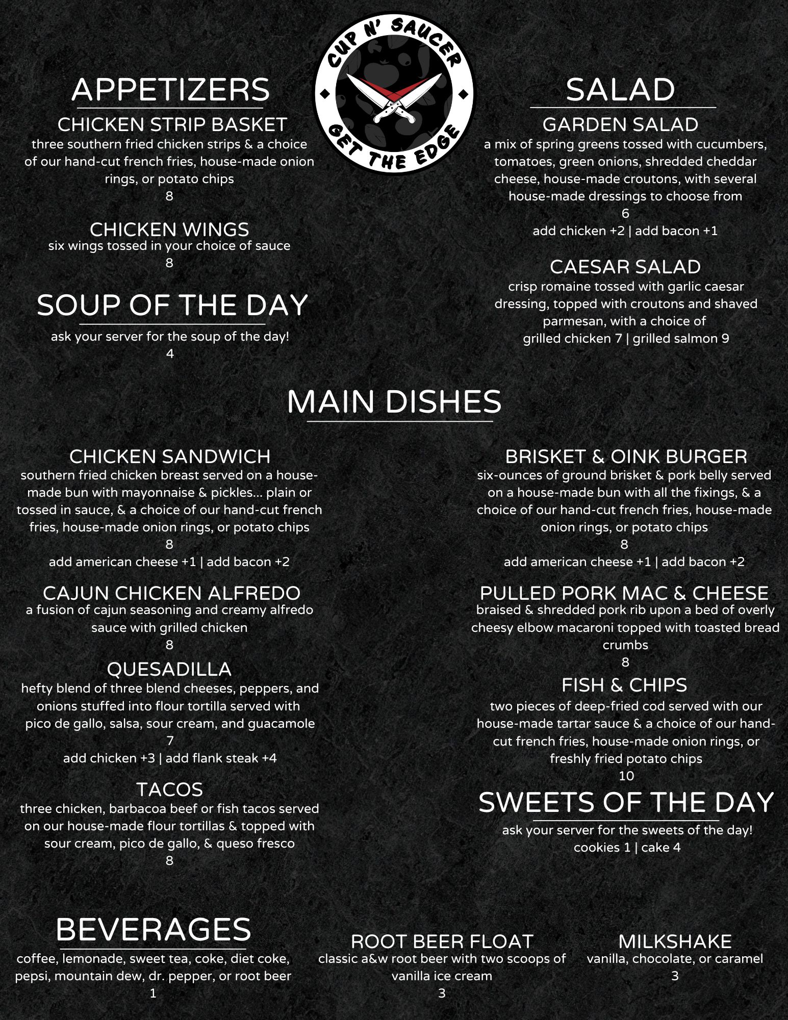 Culinary Arts Menu